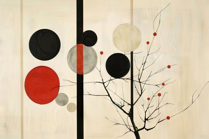 Digitale Kunst Poster Zweige rot schwarz creme geometrisch