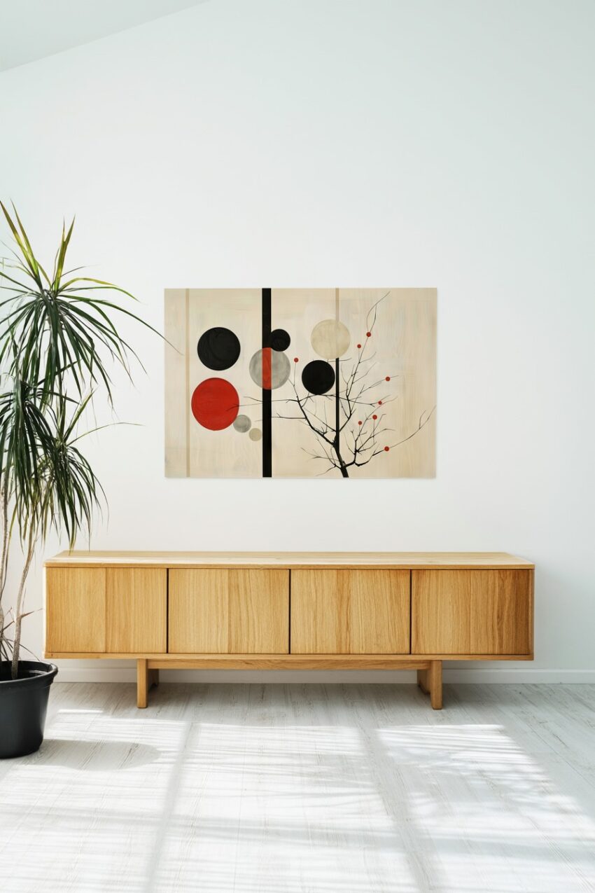 Digitale Kunst Poster Zweige rot schwarz creme geometrisch