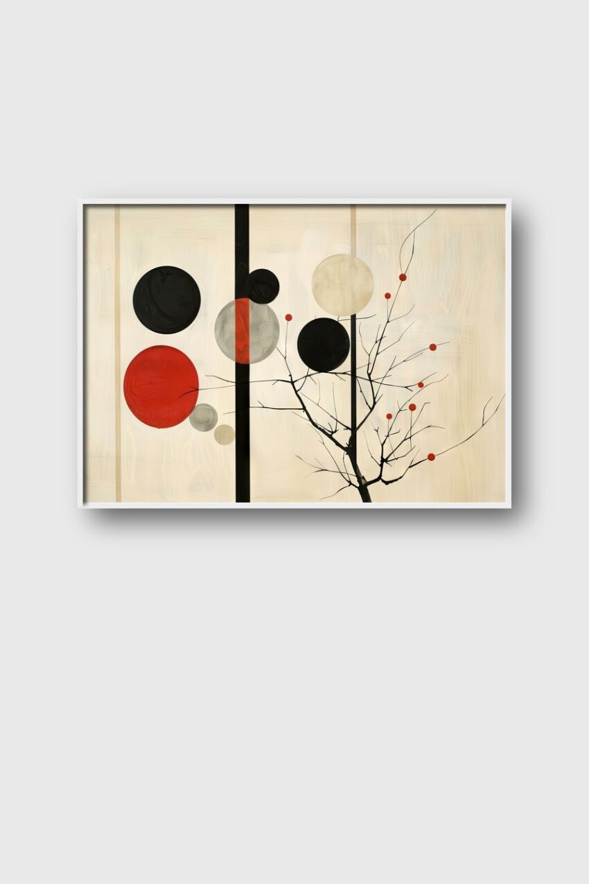 Digitale Kunst Poster Zweige rot schwarz creme geometrisch