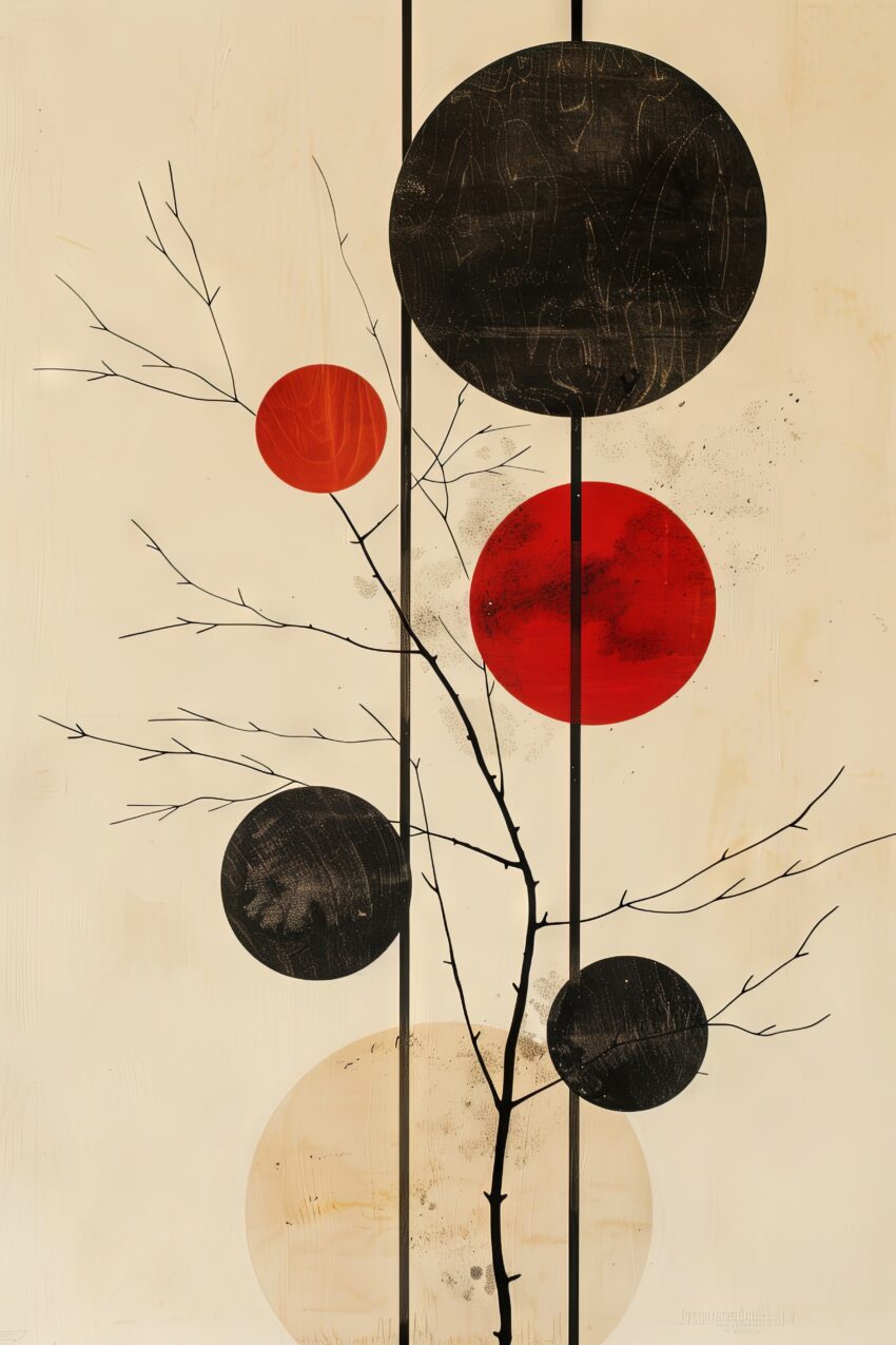 Illustration Poster Ast Kreise schwarz rot minimalistisch