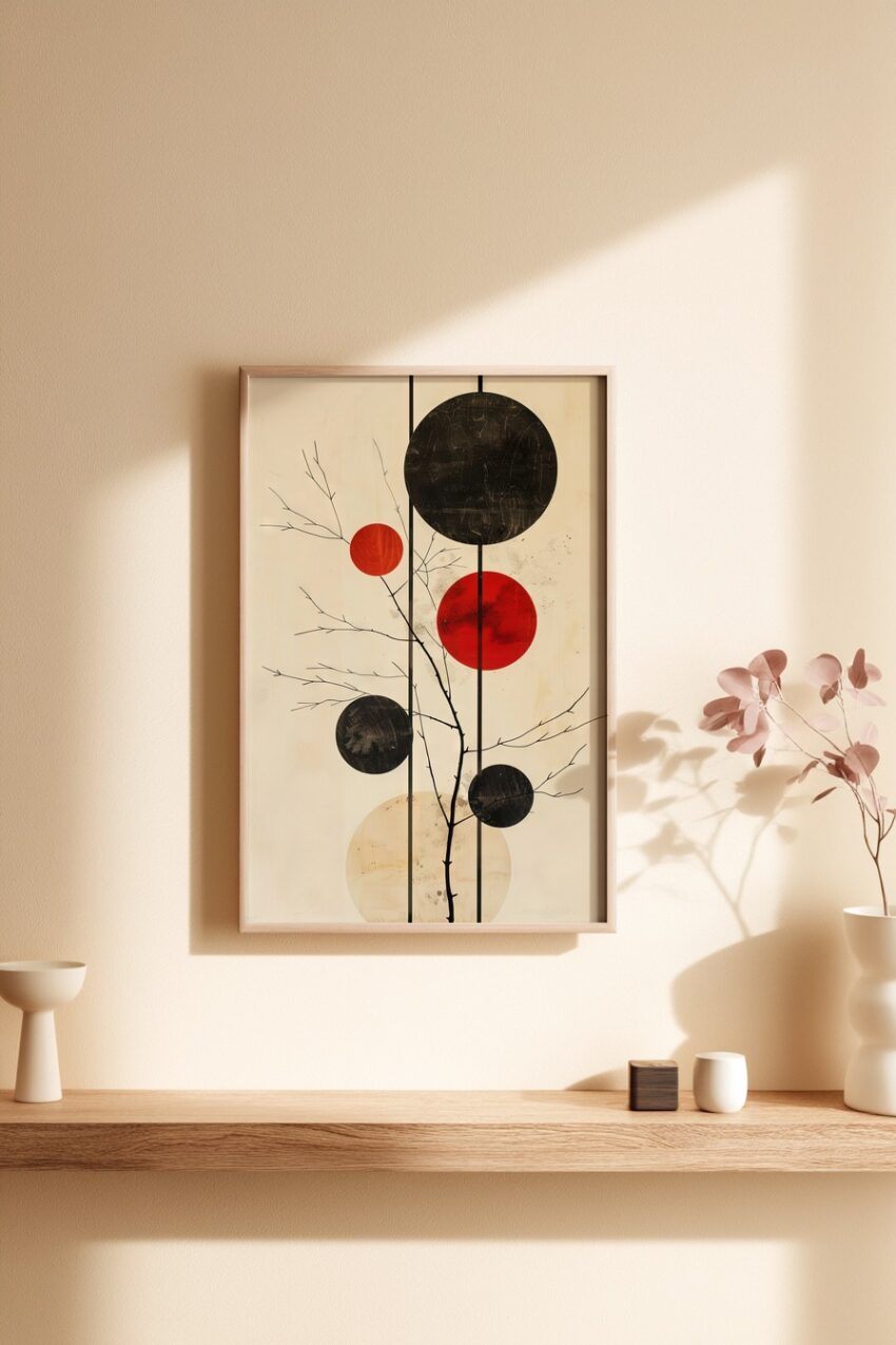 Illustration Poster Ast Kreise schwarz rot minimalistisch