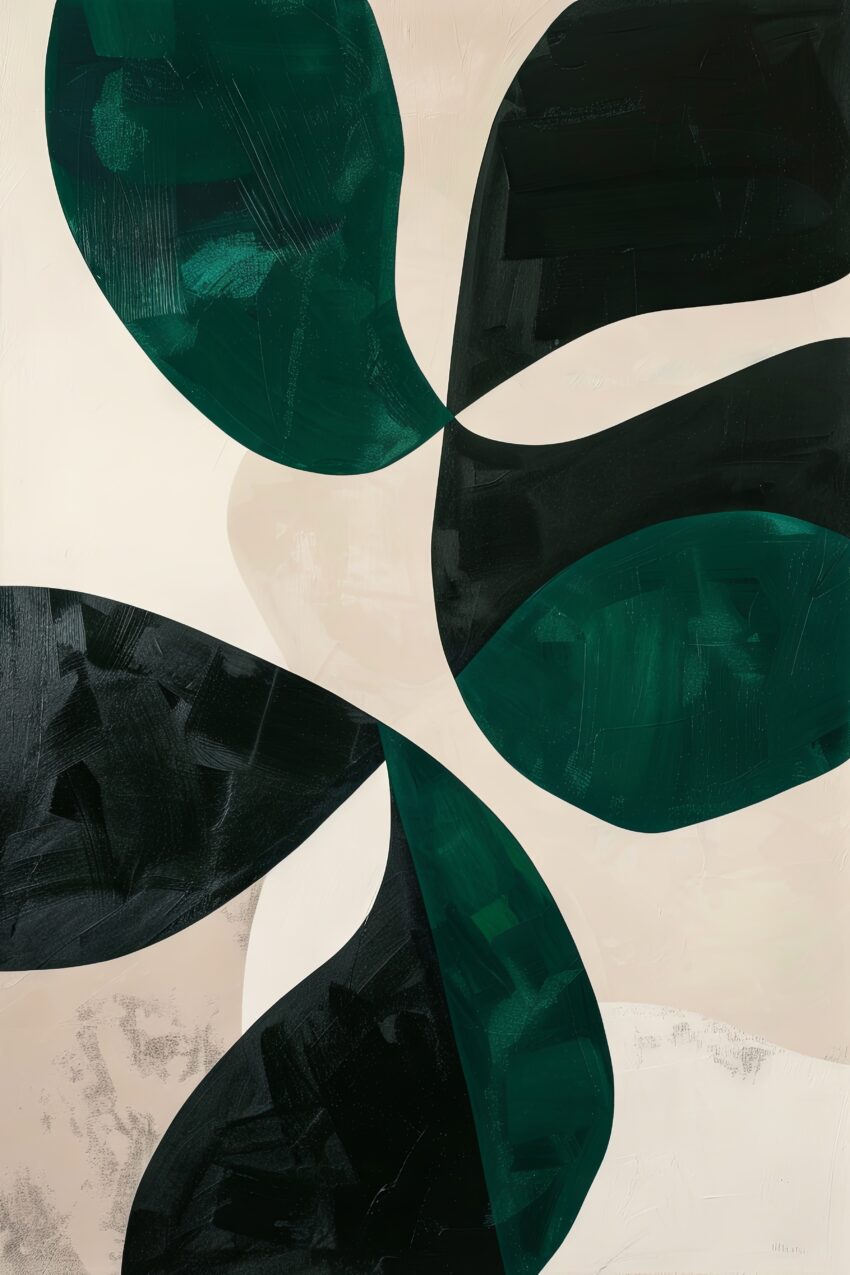 Grafikdesign Poster Blätter abstrakt dunkelgrün schwarz minimalistisch