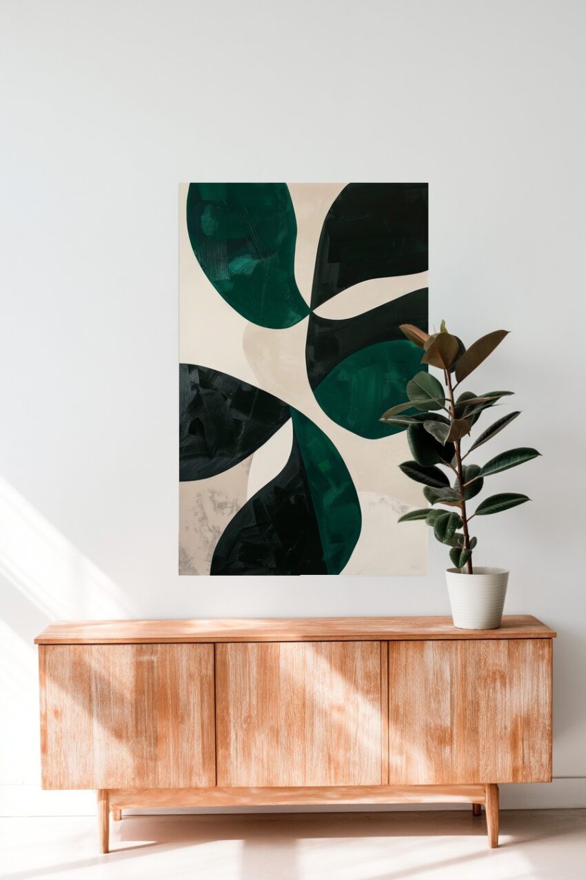 Grafikdesign Poster Blätter abstrakt dunkelgrün schwarz minimalistisch