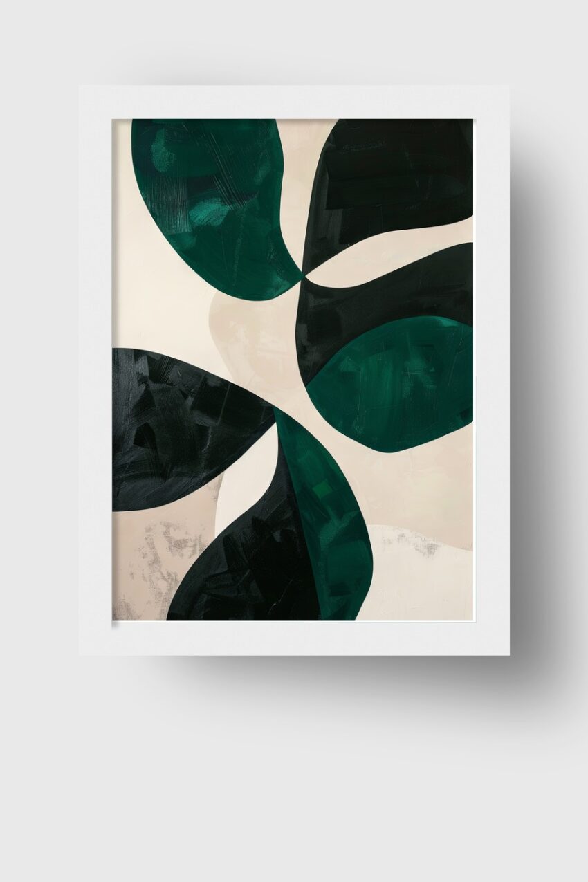 Grafikdesign Poster Blätter abstrakt dunkelgrün schwarz minimalistisch