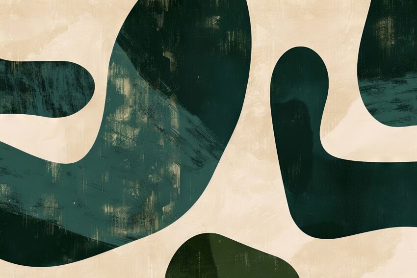 Grafik Poster abstrakte Formen dunkelgrün beige reduziert