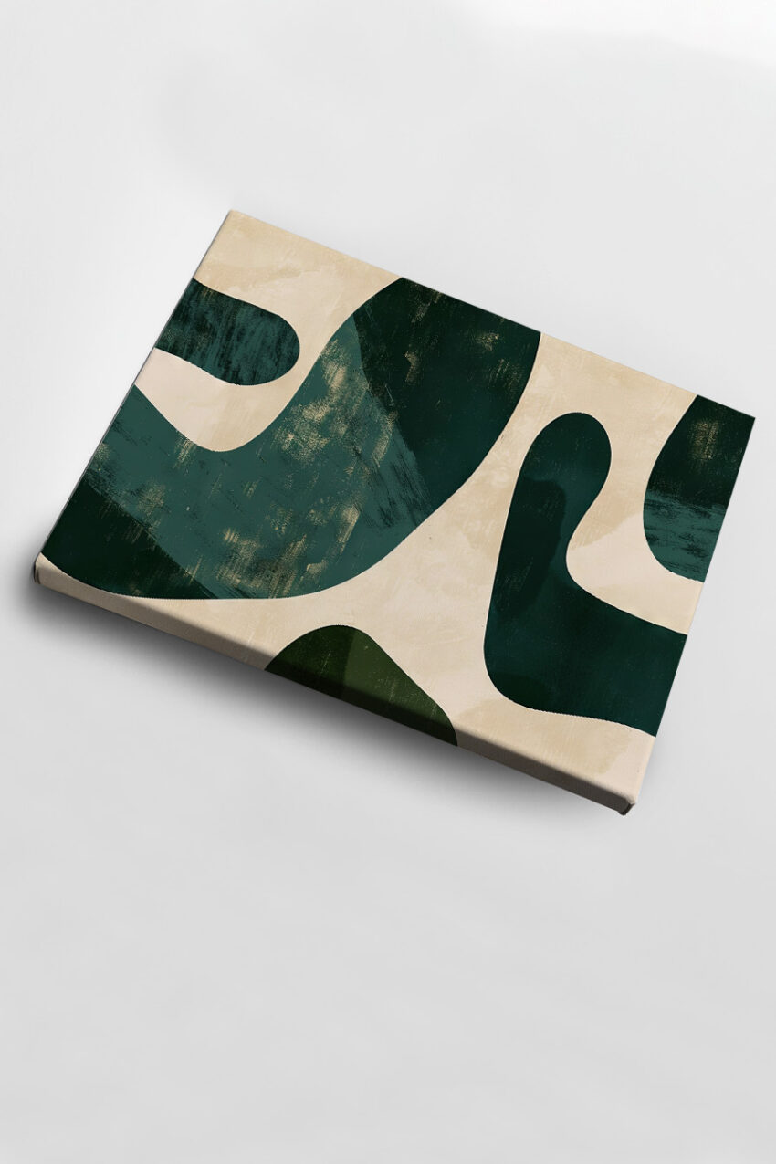 Grafik Poster abstrakte Formen dunkelgrün beige reduziert