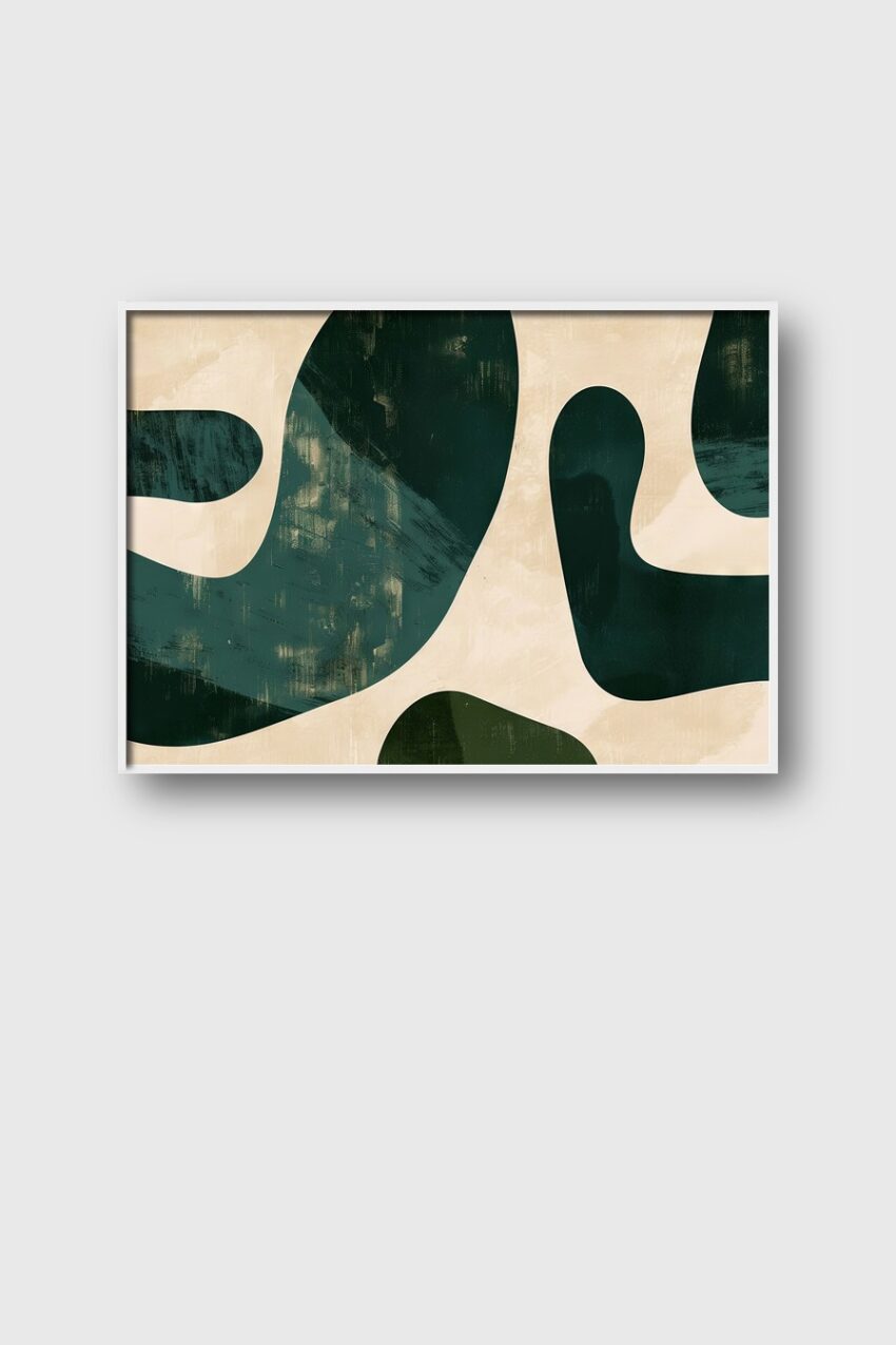 Grafik Poster abstrakte Formen dunkelgrün beige reduziert