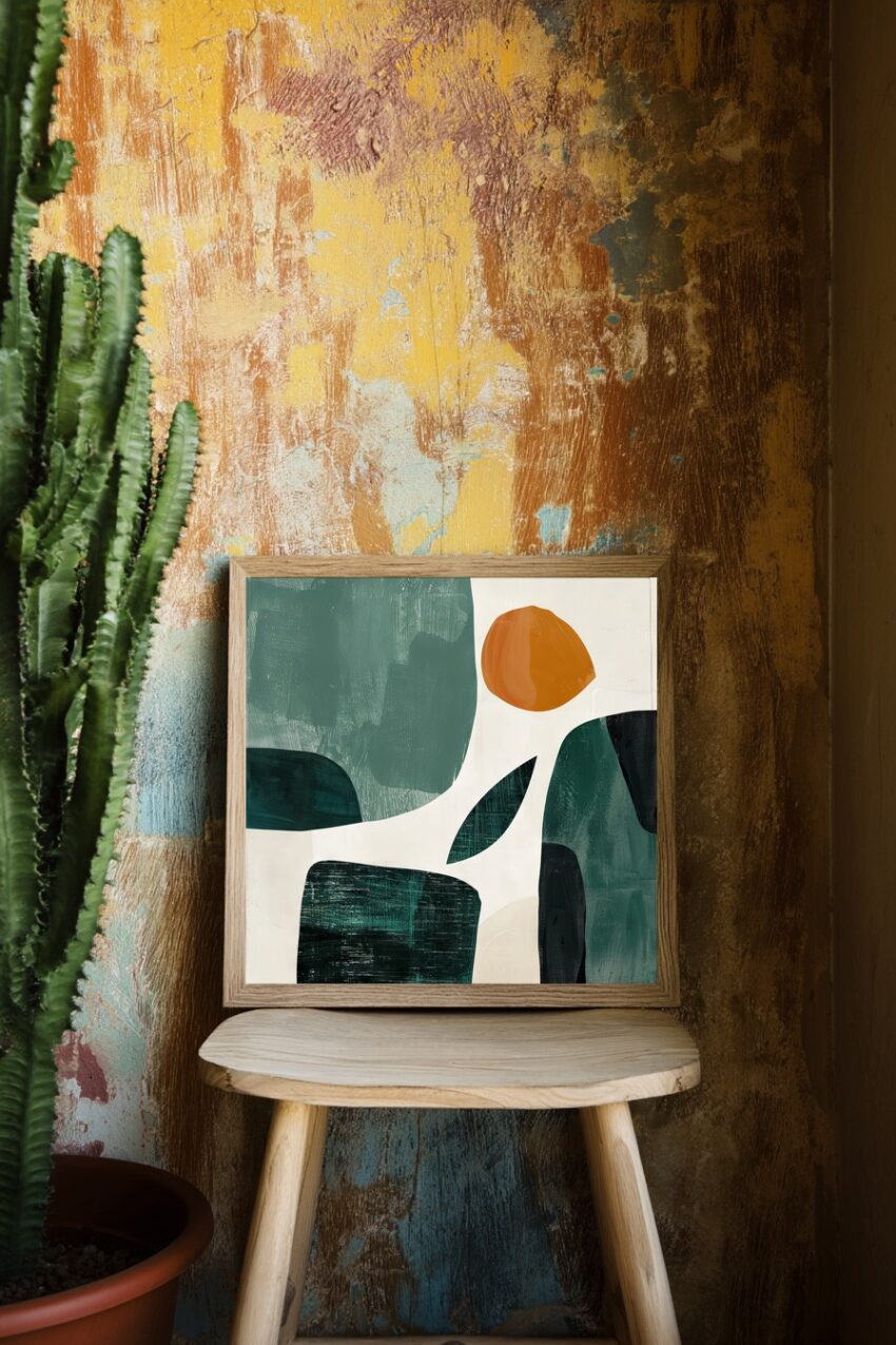 Digitale Kunst Poster Abstrakte Formen orange grün strukturiert