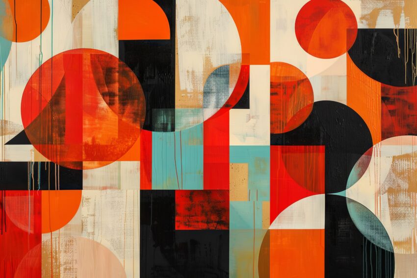 Abstrakt Poster Kreise Rot Schwarz Blau Geometrisch