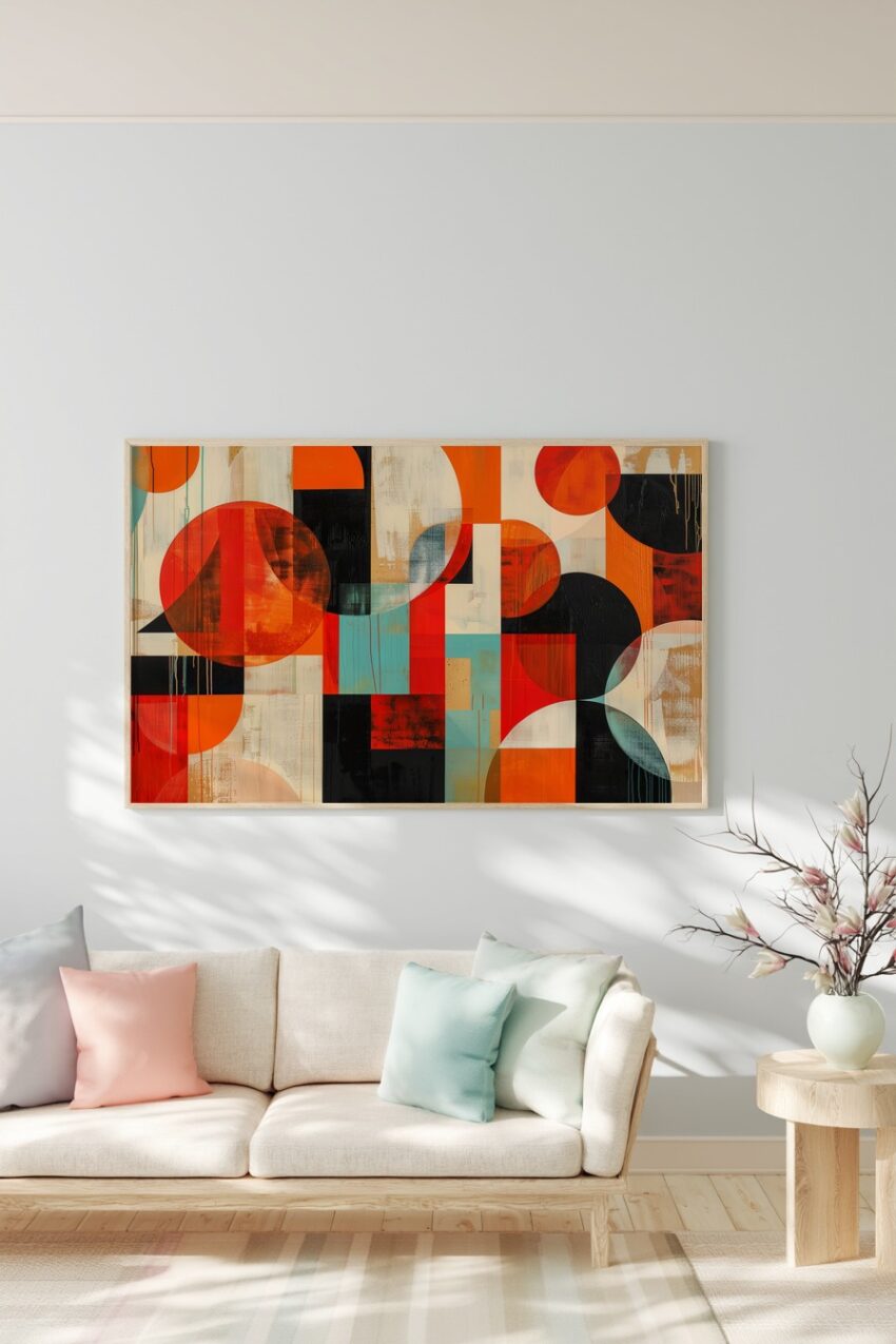 Abstrakt Poster Kreise Rot Schwarz Blau Geometrisch