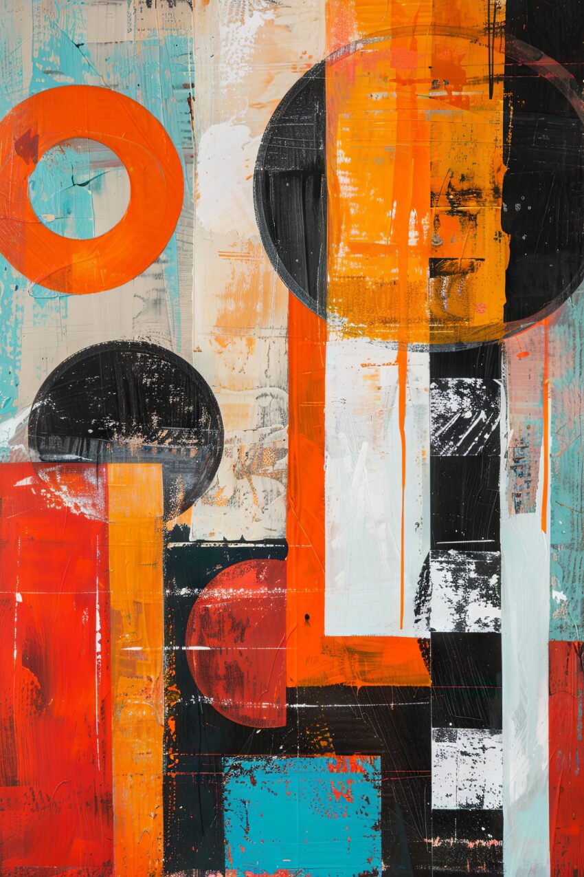 Abstrakt Poster Kreis Rechteck orange schwarz weiß