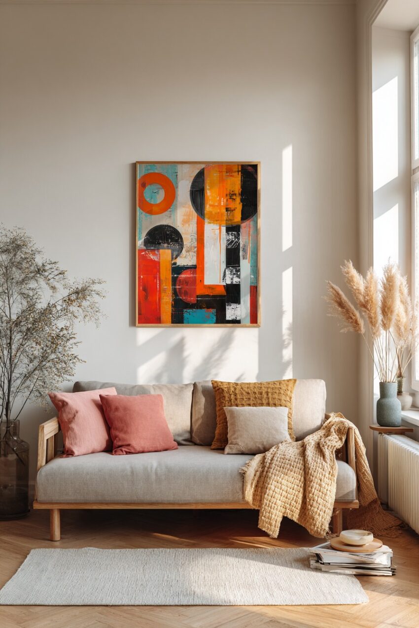 Abstrakt Poster Kreis Rechteck orange schwarz weiß