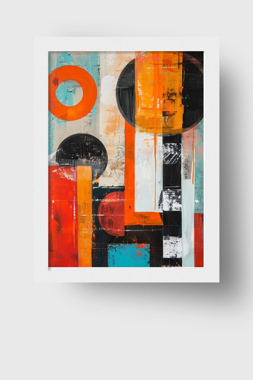 Abstrakt Poster Kreis Rechteck orange schwarz weiß