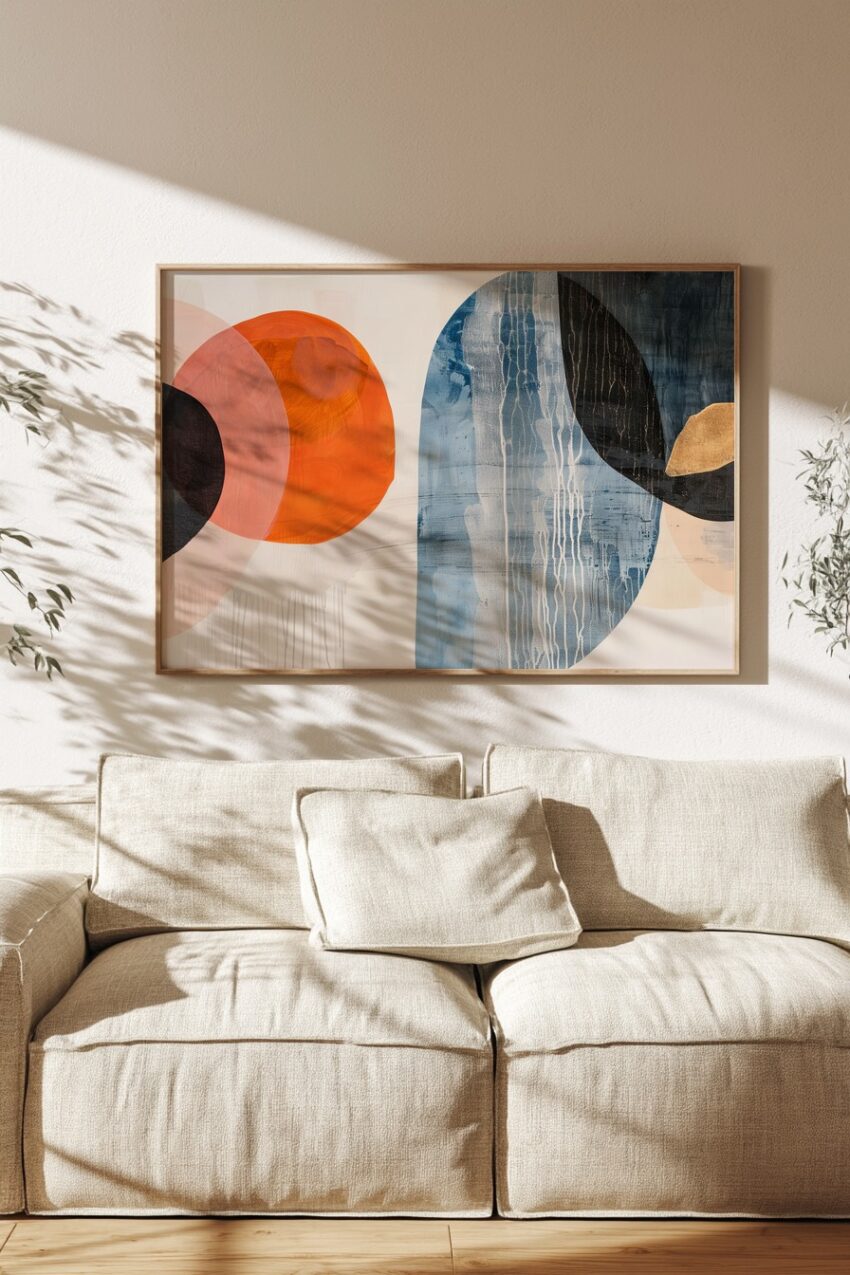 Grafik Poster abstrakte Kreise transparent orange blau schwarz