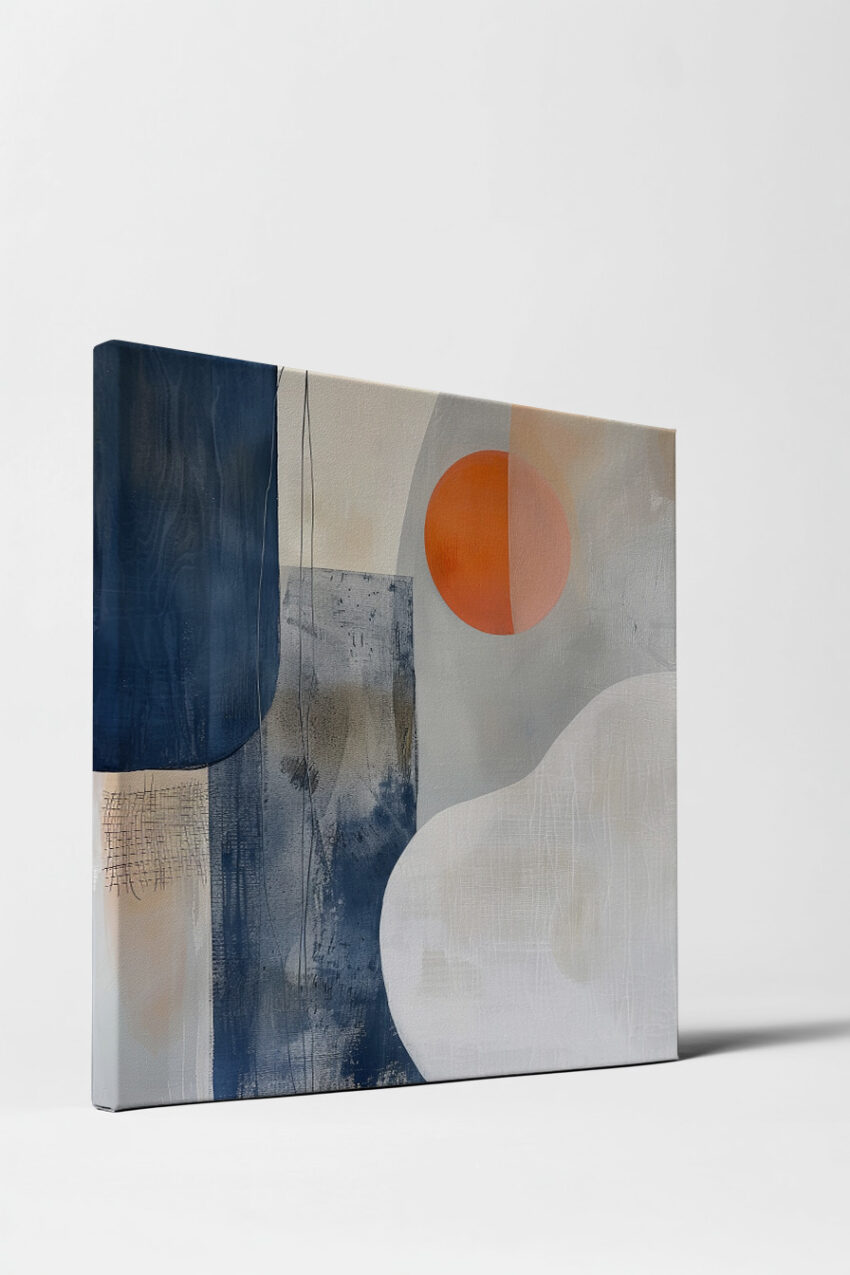 Abstrakt Poster Kreis orange geometrisch minimalist blau weiß