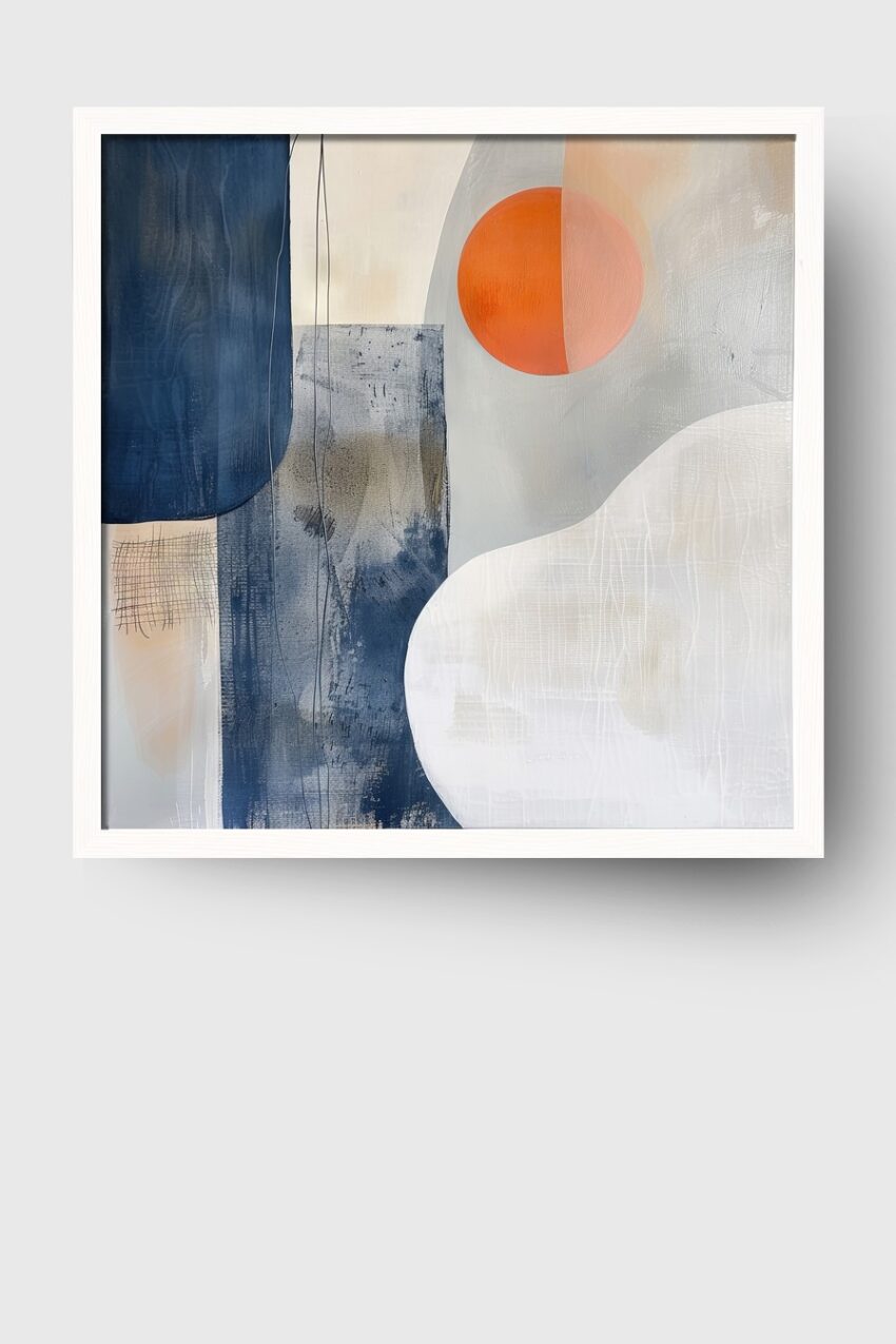 Abstrakt Poster Kreis orange geometrisch minimalist blau weiß