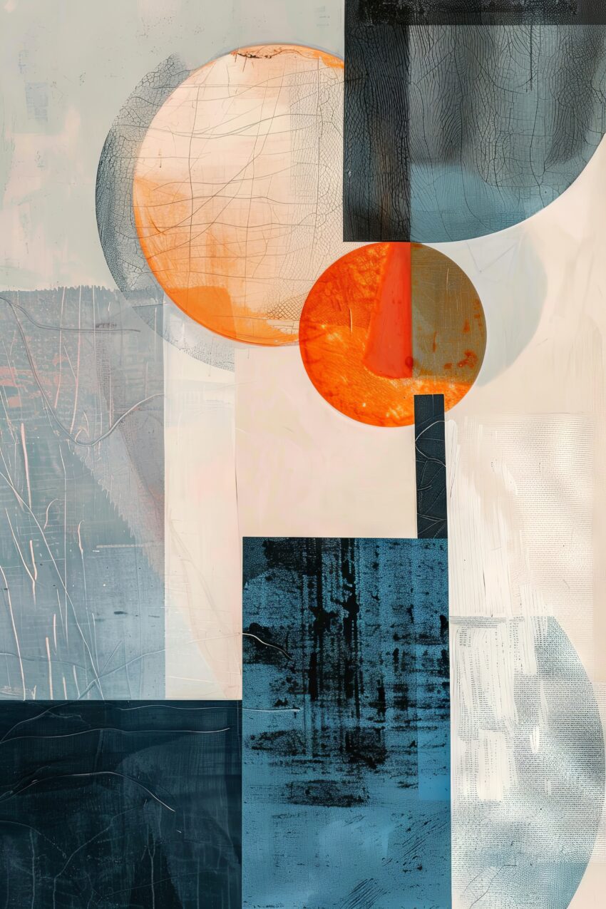 Grafik Poster Kreise Rechtecke abstrakt orange blau