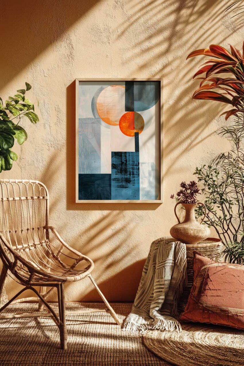 Grafik Poster Kreise Rechtecke abstrakt orange blau