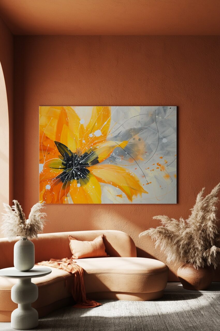 Moderne Poster Blume Farbspritzer Gelb Orange