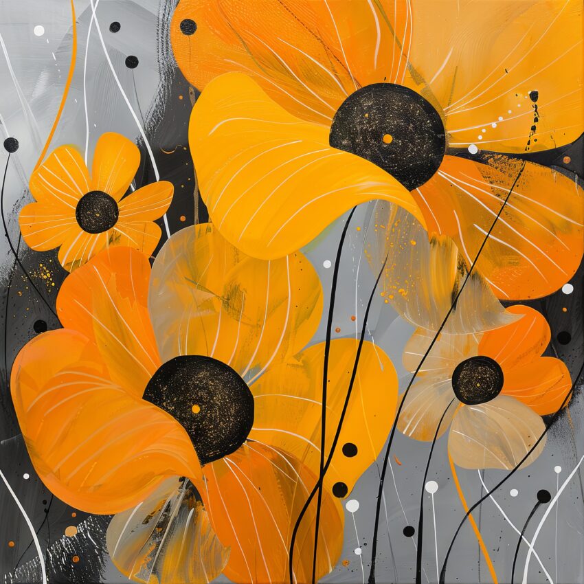 Illustration Poster Blume orange Detail schwarz-weiß