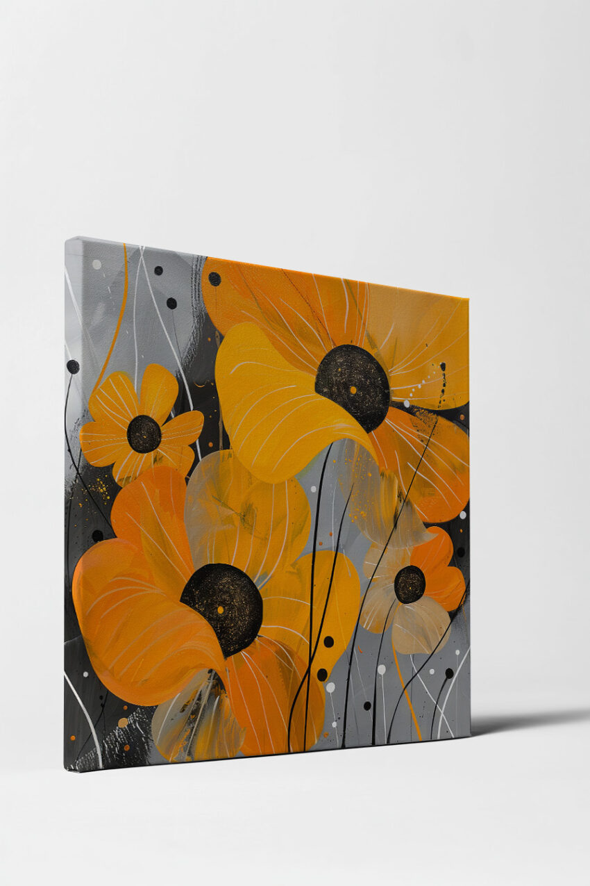 Illustration Poster Blume orange Detail schwarz-weiß