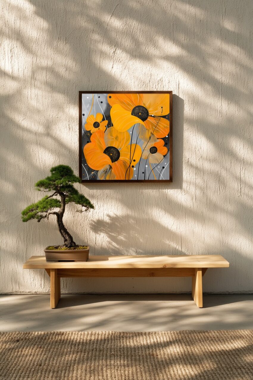 Illustration Poster Blume orange Detail schwarz-weiß