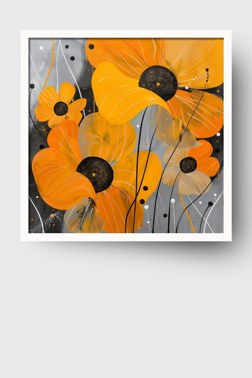 Illustration Poster Blume orange Detail schwarz-weiß