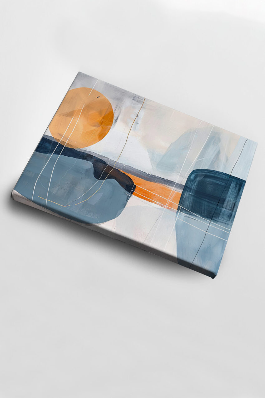 Abstrakt Poster Landschaft orange blau fein Linien