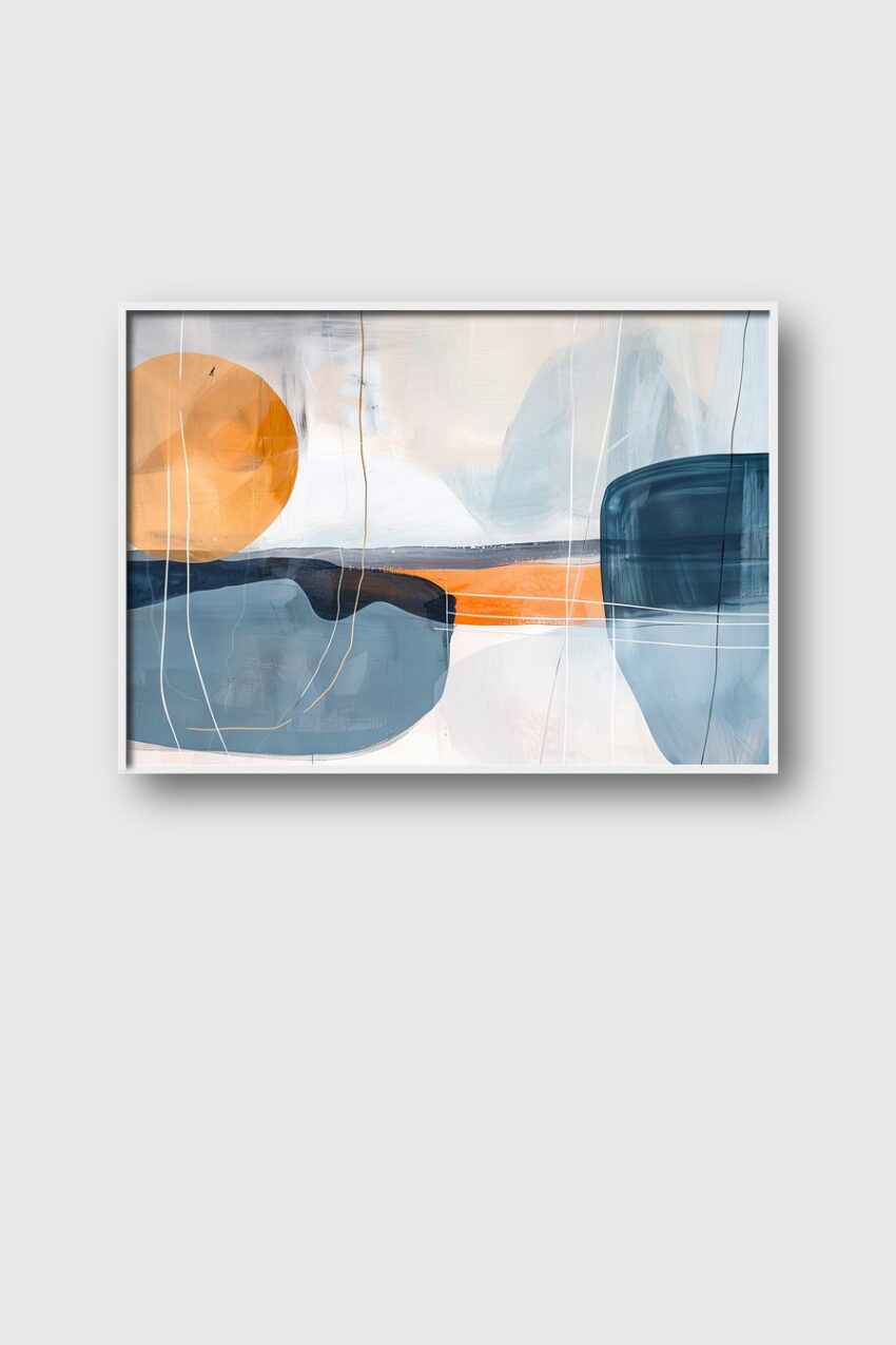 Abstrakt Poster Landschaft orange blau fein Linien