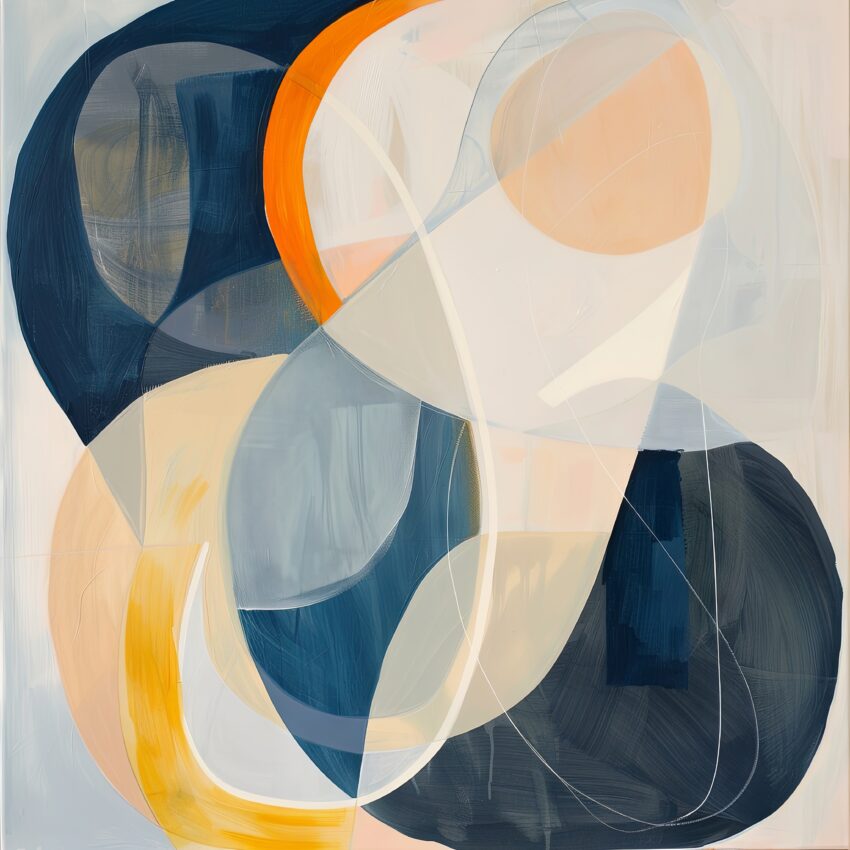 Abstrakt Poster Bögen Farbspiel Blau Orange Beige