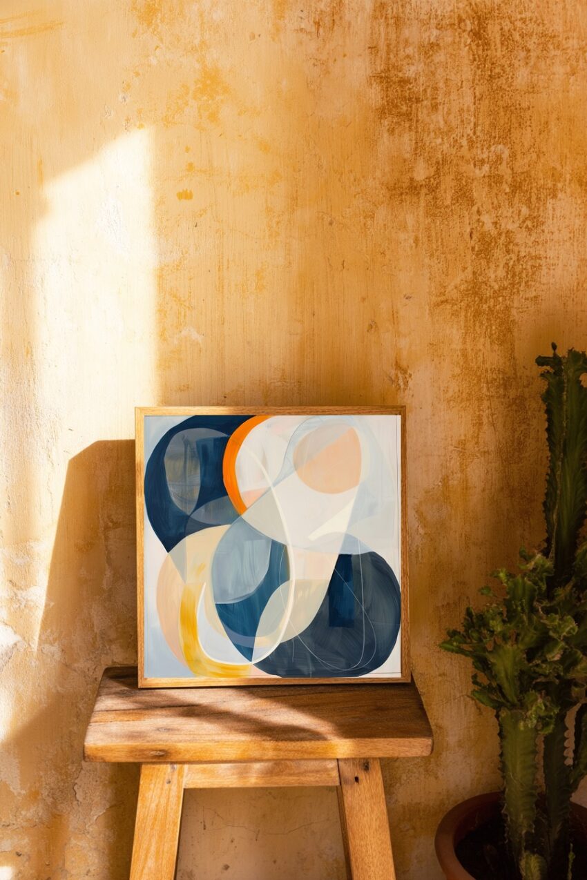 Abstrakt Poster Bögen Farbspiel Blau Orange Beige