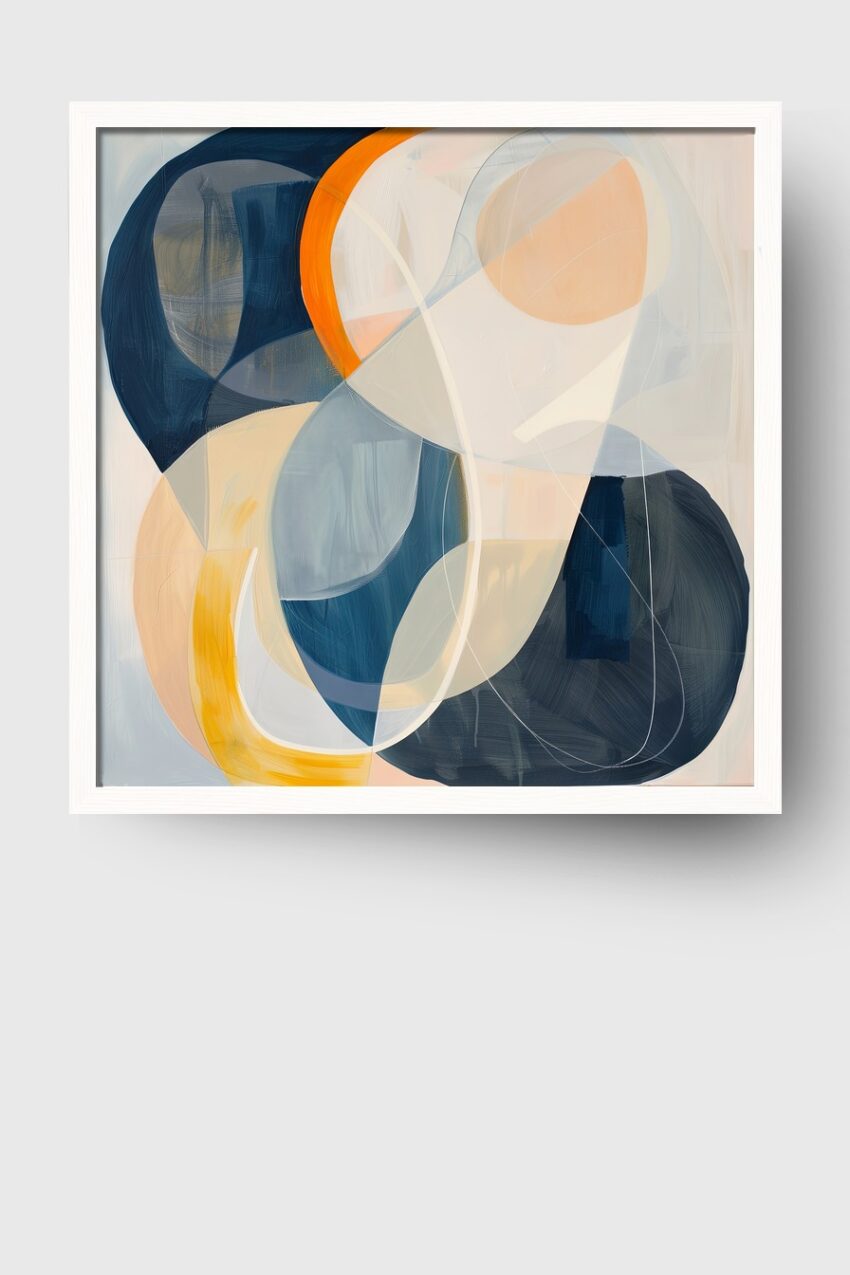 Abstrakt Poster Bögen Farbspiel Blau Orange Beige