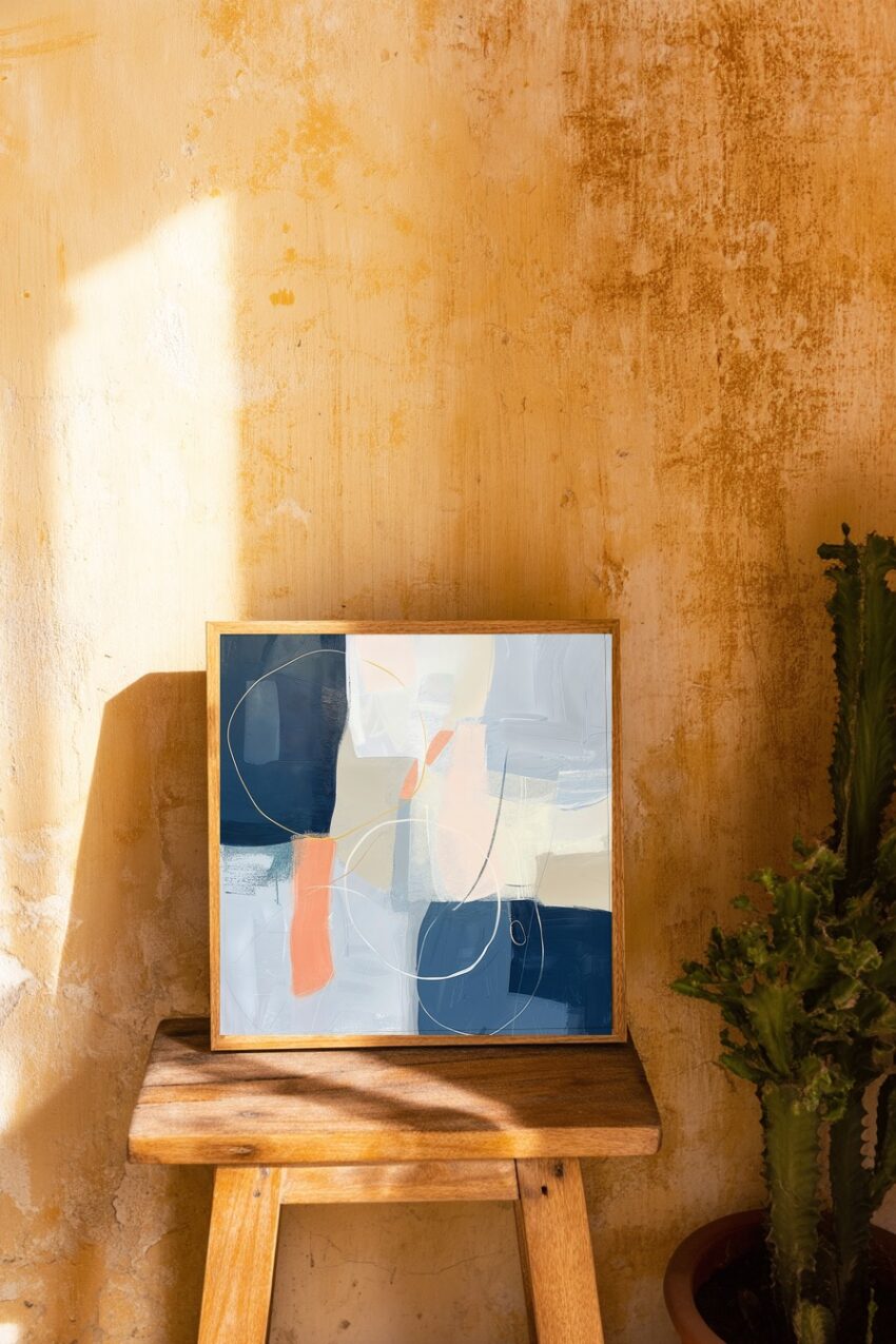 Digitale Kunst Poster Komposition abstrakt Blau Beige zart