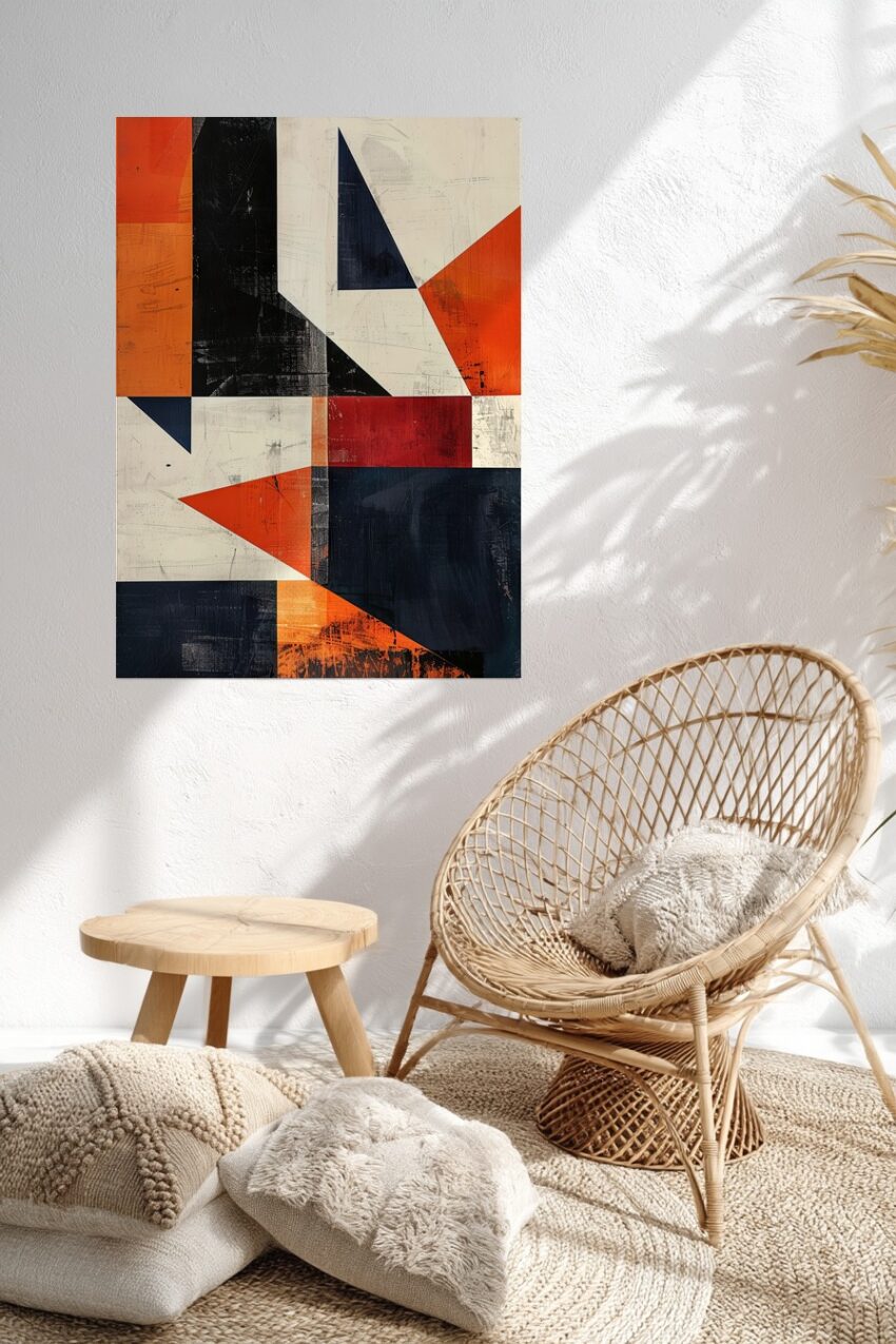 Abstrakt Poster geometrische Flächen orange rot schwarz