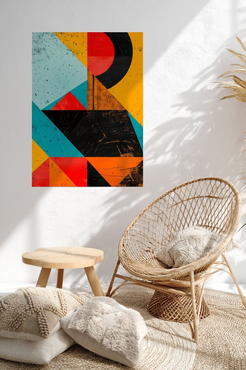 Grafik Poster Segelboot bunt geometrisch orange blau