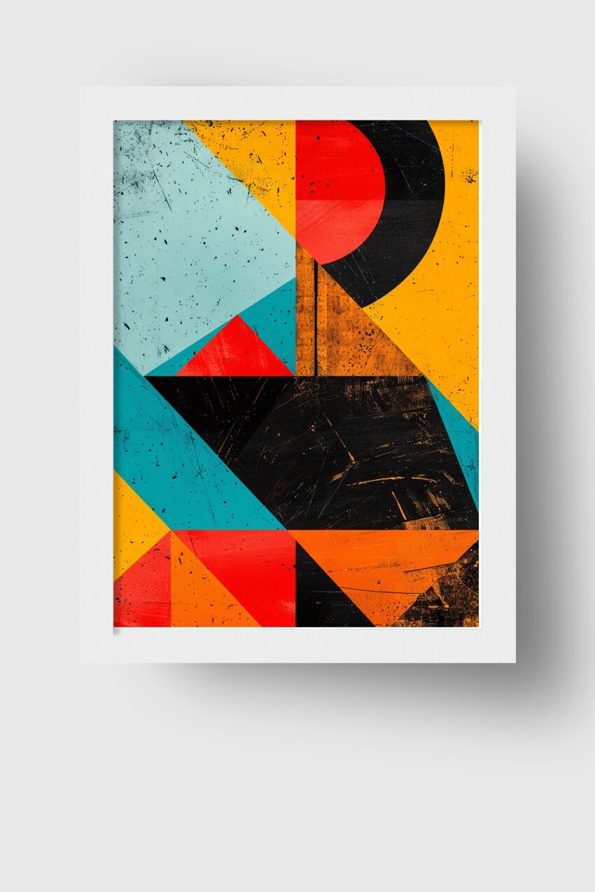 Grafik Poster Segelboot bunt geometrisch orange blau