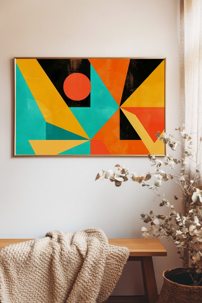 Grafik Poster Kreis orange schwarz-türkis geometrisch