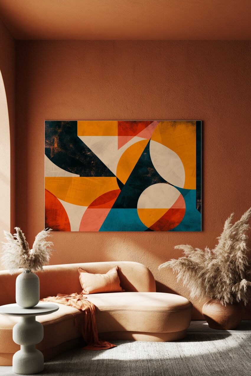 Digitale Kunst Poster Abstraktion Orange Blau Creme