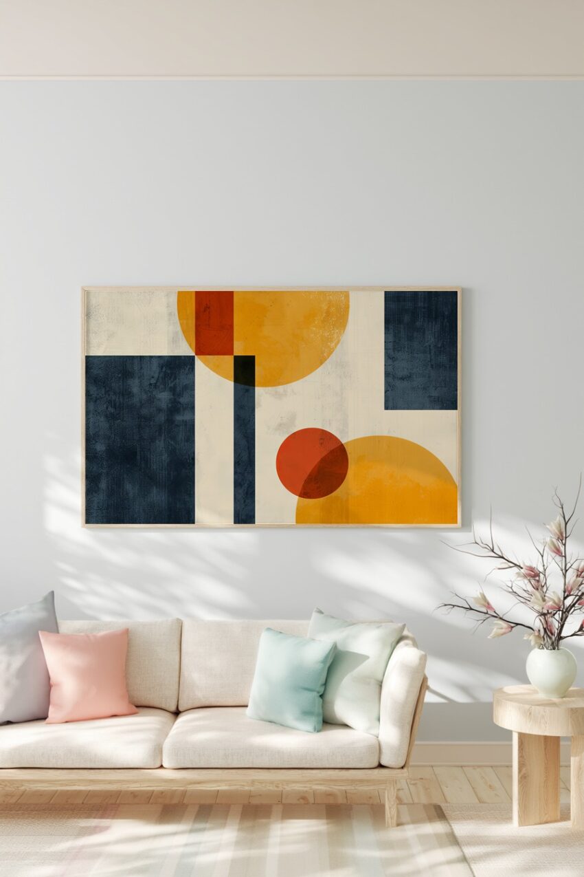 Grafikdesign Poster Geometrie Komposition orange dunkelblau creme