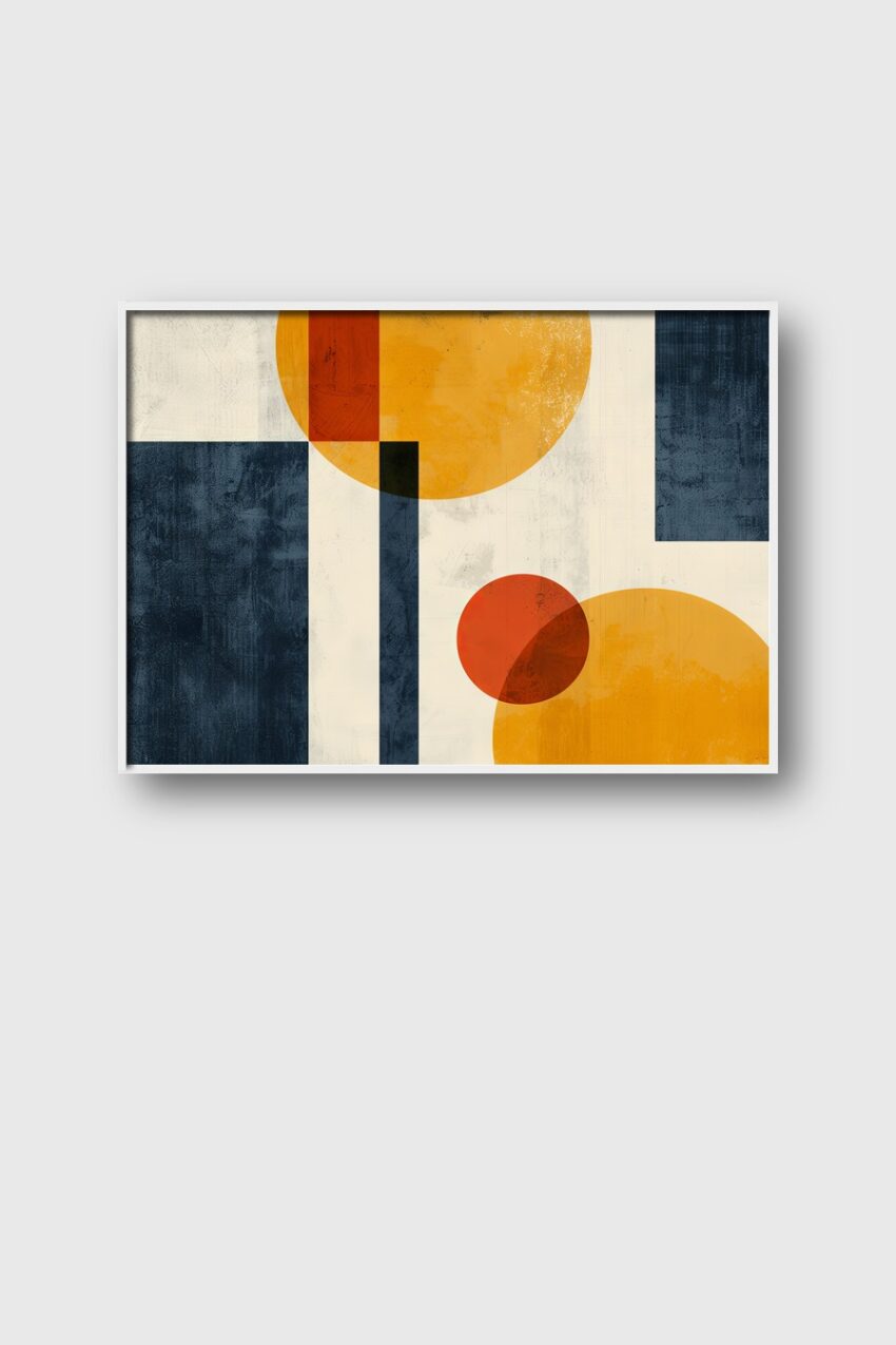 Grafikdesign Poster Geometrie Komposition orange dunkelblau creme