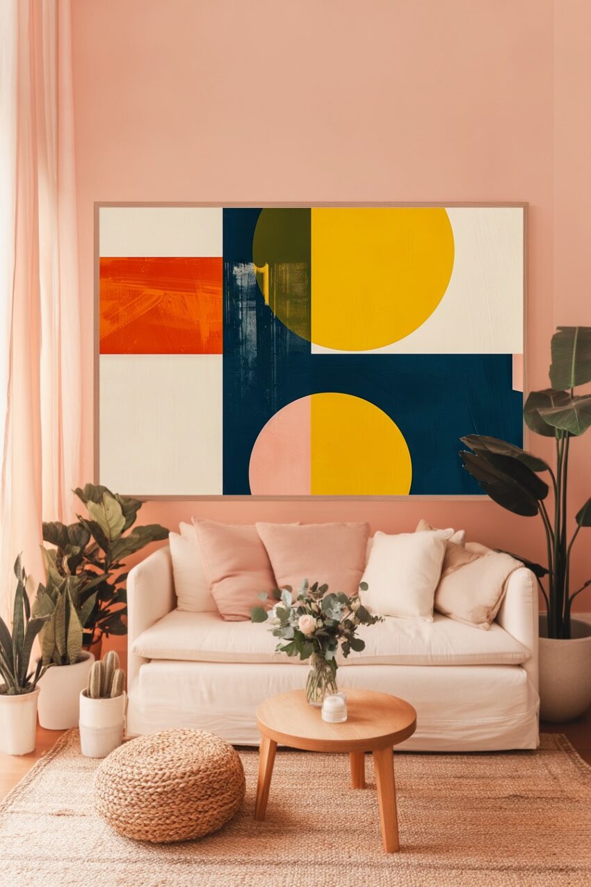 Grafik Poster Farben Formen gelb blau rosa minimalistisch