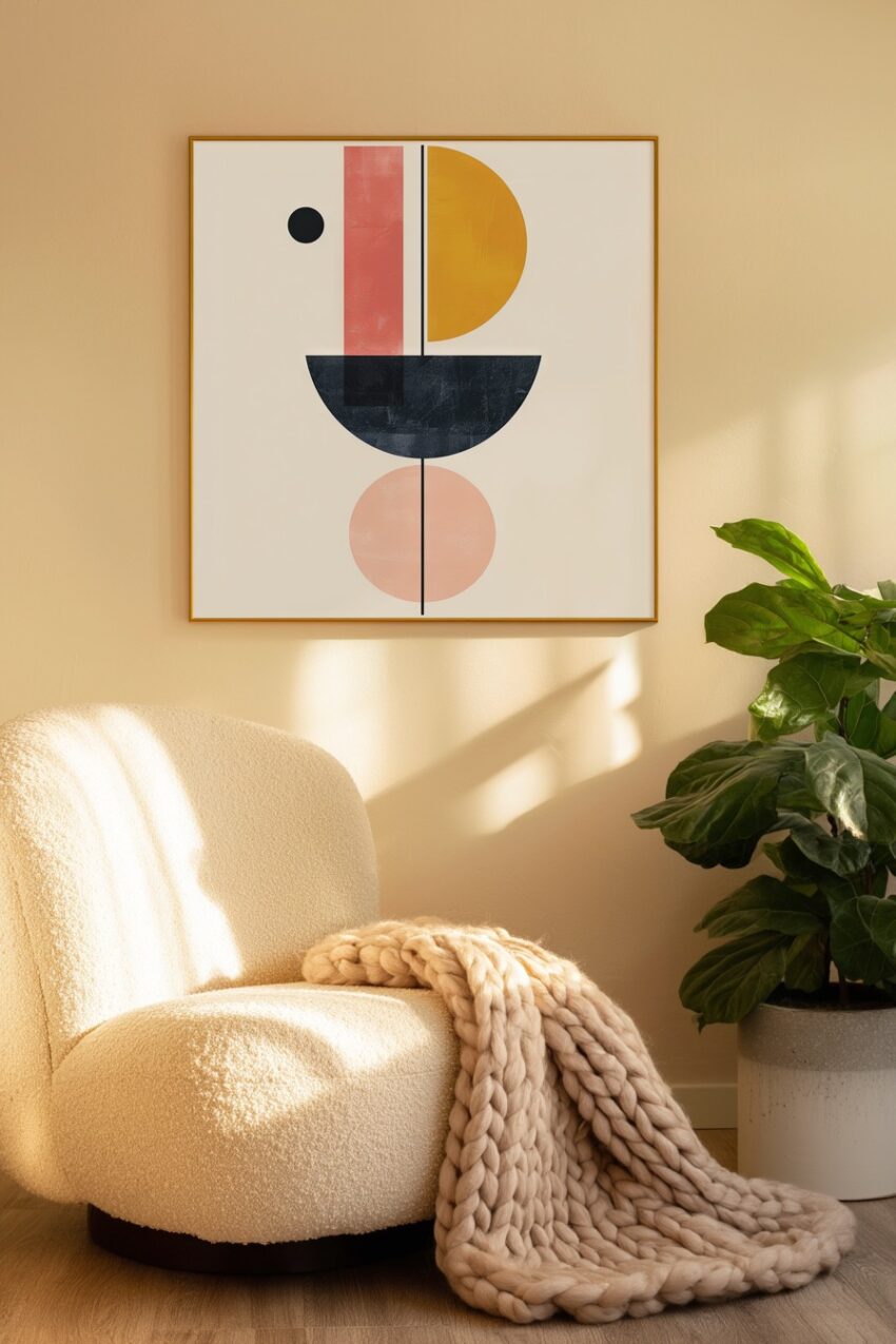 Abstrakt Poster Formen geometrisch rosa gelb schwarz