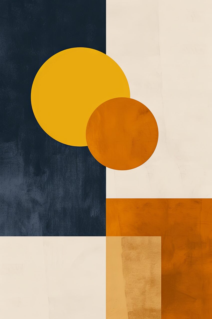 Grafikdesign Poster Geometrische Balance ocker schwarz-weiß