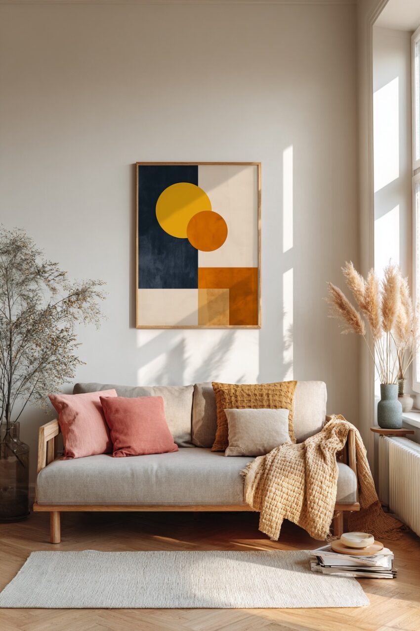 Grafikdesign Poster Geometrische Balance ocker schwarz-weiß