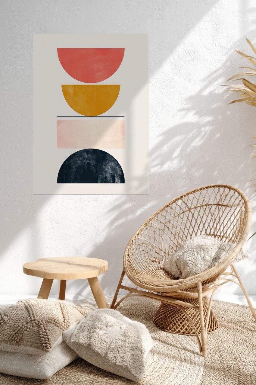 Digitale Kunst Poster Halbkreis Stapel rot gelb blau minimalistisch