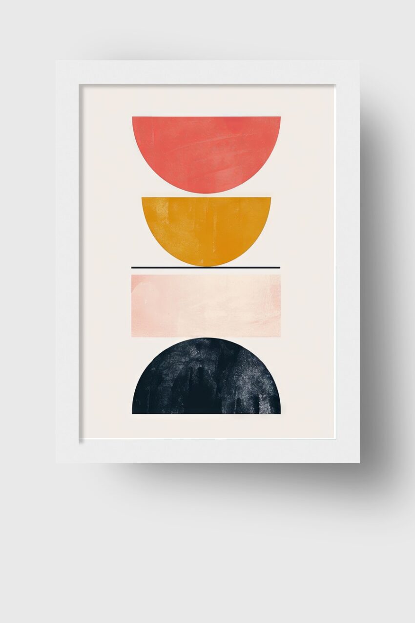 Digitale Kunst Poster Halbkreis Stapel rot gelb blau minimalistisch