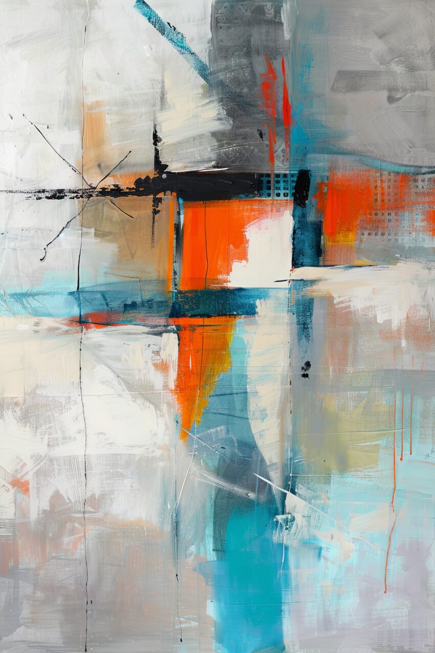 Abstrakt Poster Linien Orange Blau kontrastreich