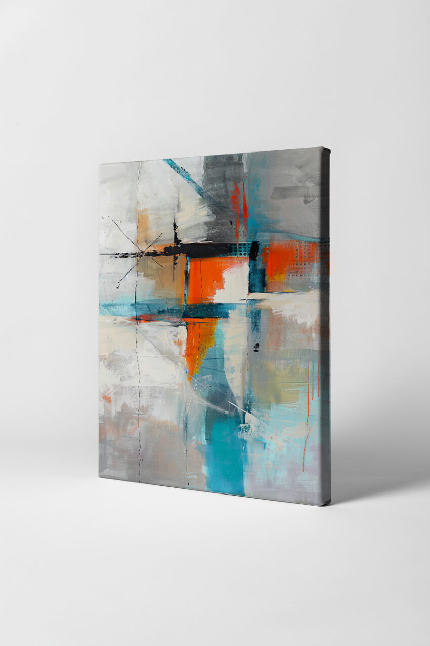 Abstrakt Poster Linien Orange Blau kontrastreich