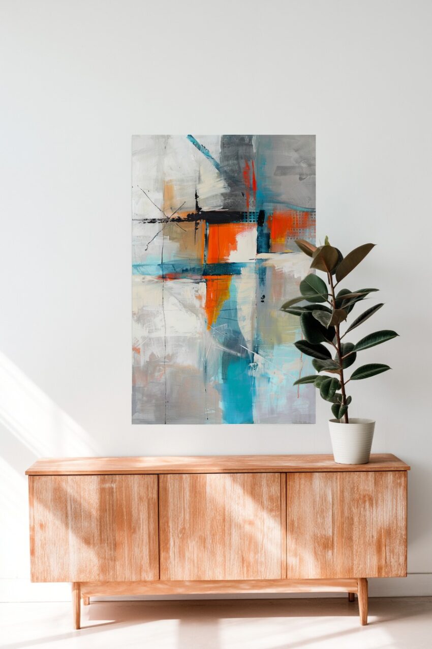 Abstrakt Poster Linien Orange Blau kontrastreich