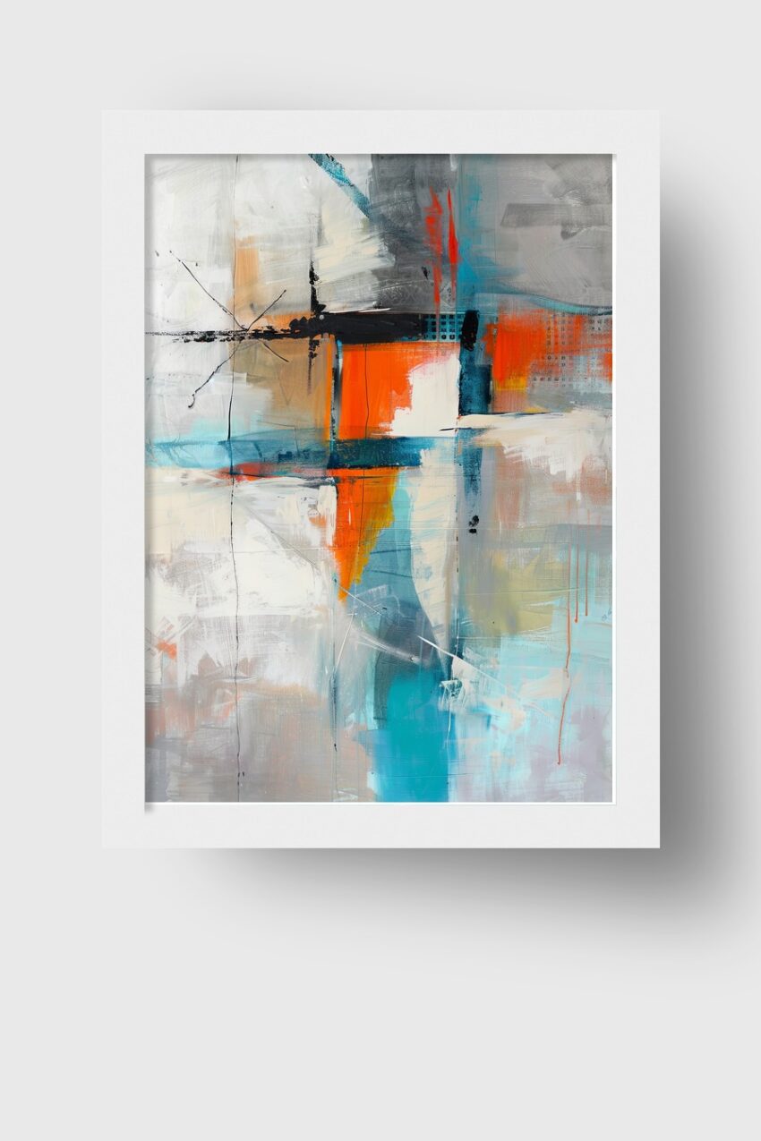 Abstrakt Poster Linien Orange Blau kontrastreich